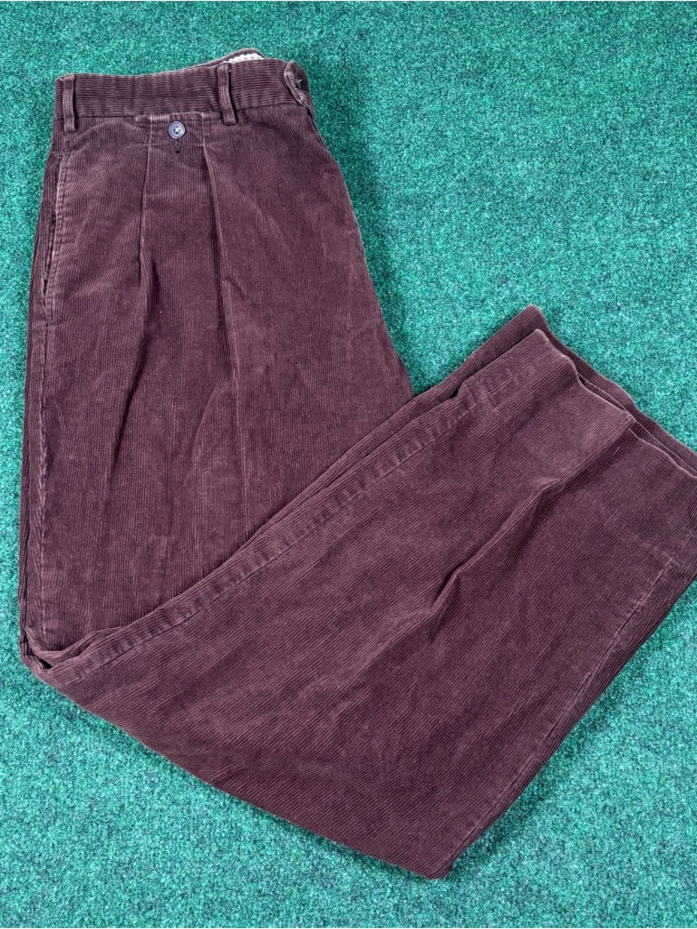 Facconable Corduroy Pants Mens 44X41  Brown Straight Fit Pleated Cuffed